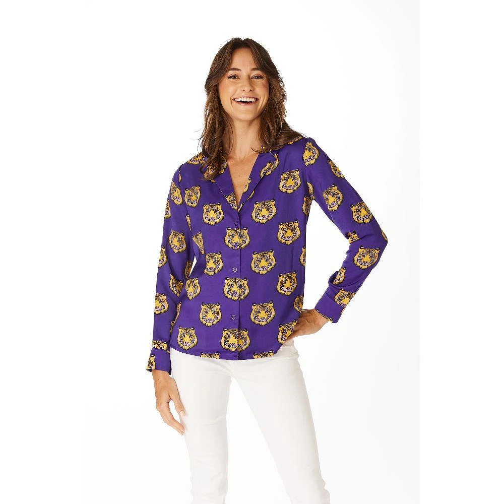 LSU Stewart Simmons Button Up Long Sleeve Blouse