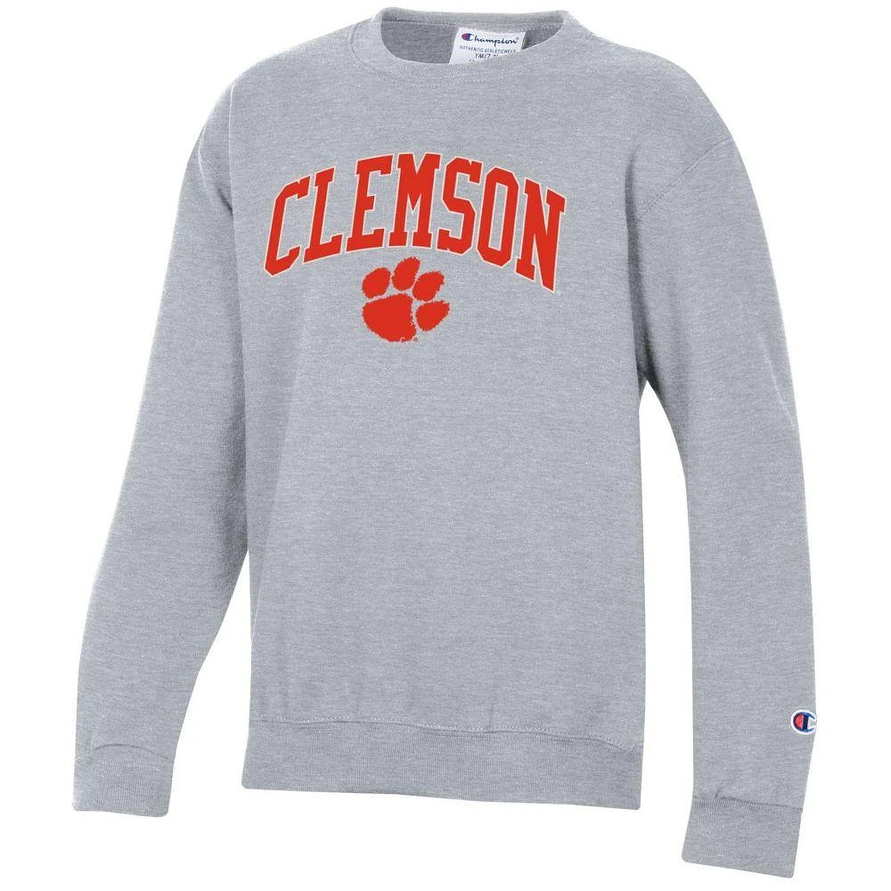 Clemson Champion YOUTH Wordmark Over Logo Crew