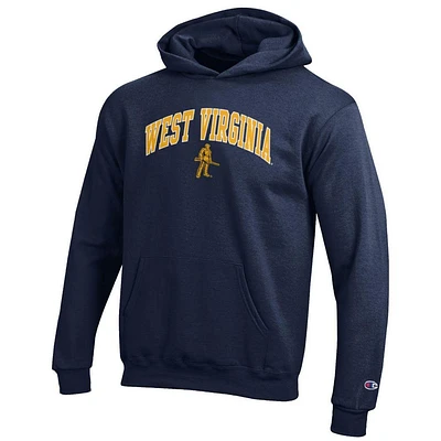 West Virginia Champion YOUTH Wordmark Over Logo Hoodie