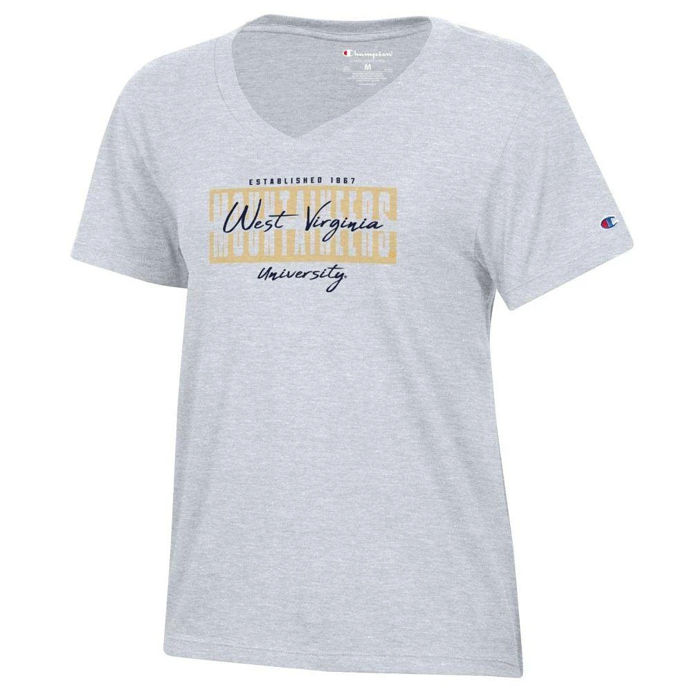 West Virginia Champion Women's Core Script Bars V-Neck