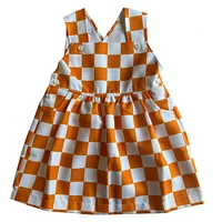 Vive La Fete Toddler Orange and White Overall Bib Checkerboard Dress