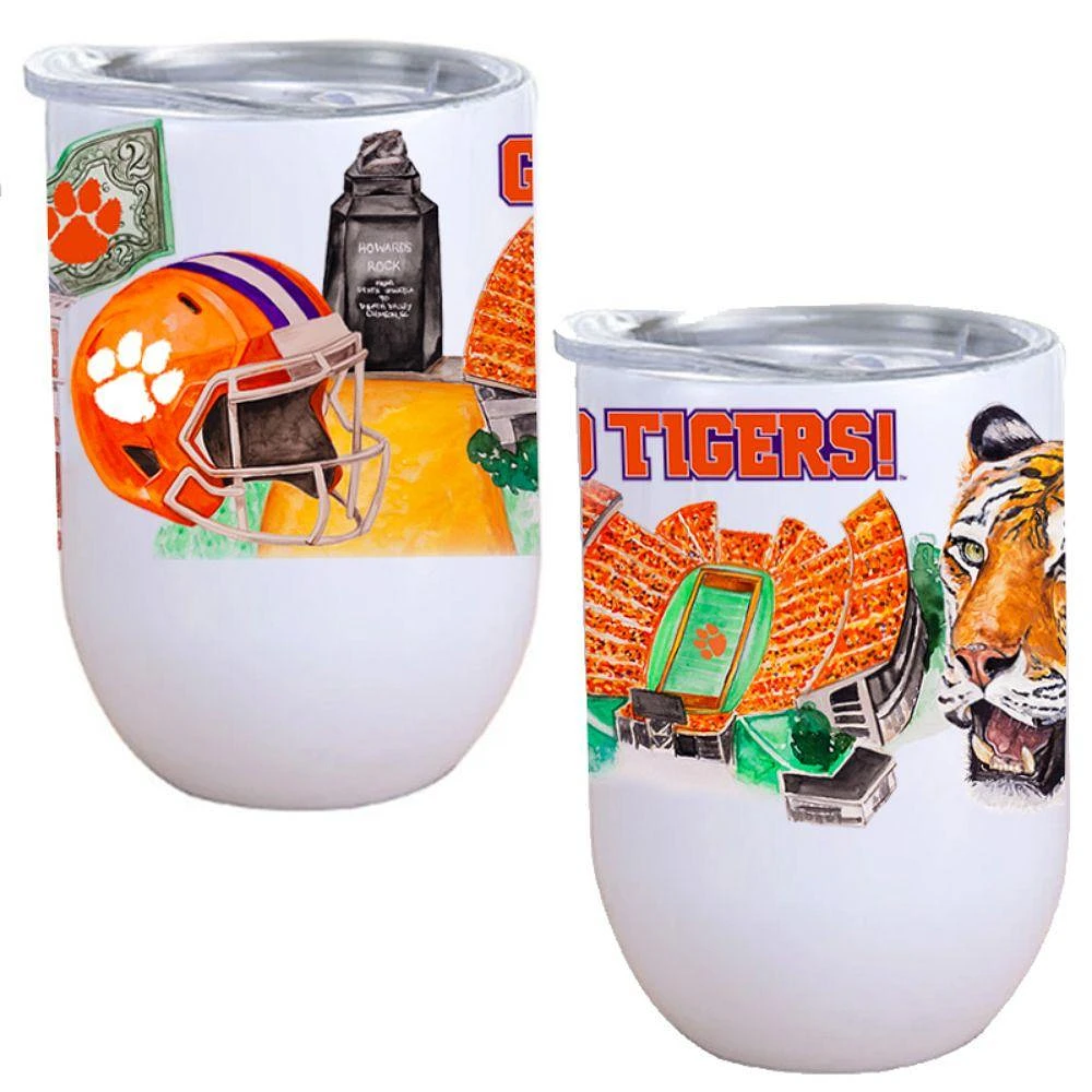 Clemson 12 Oz Watercolor Stemless Wine Tumbler