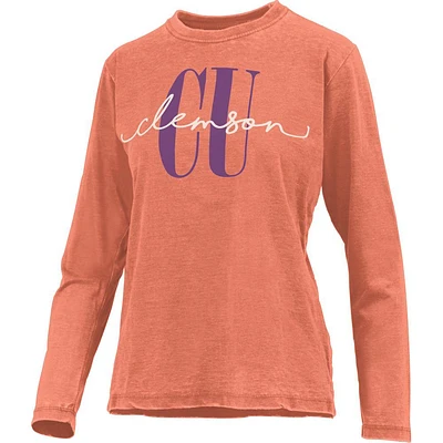 Clemson Pressbox Coral Vintage Wash Long Sleeve Tee