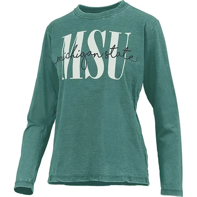 Michigan State Pressbox Coral Vintage Wash Long Sleeve Tee