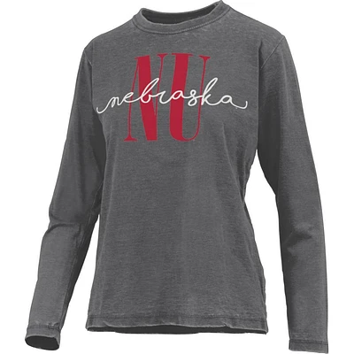 Nebraska Pressbox Coral Vintage Wash Long Sleeve Tee