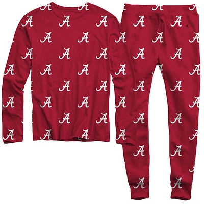 Alabama Wes and Willy All Over Logo Long Sleeve Tee Pant Set