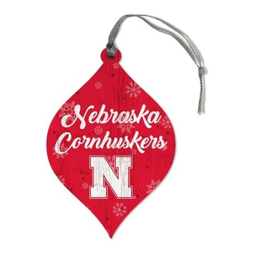 Nebraska Snowflakes Wood Teardrop Ornament