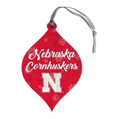 Nebraska Snowflakes Wood Teardrop Ornament