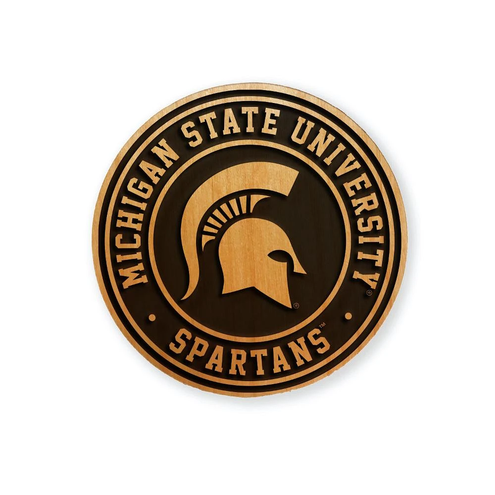 Michigan State Timeless Etchings Round Wood Etched Magnet