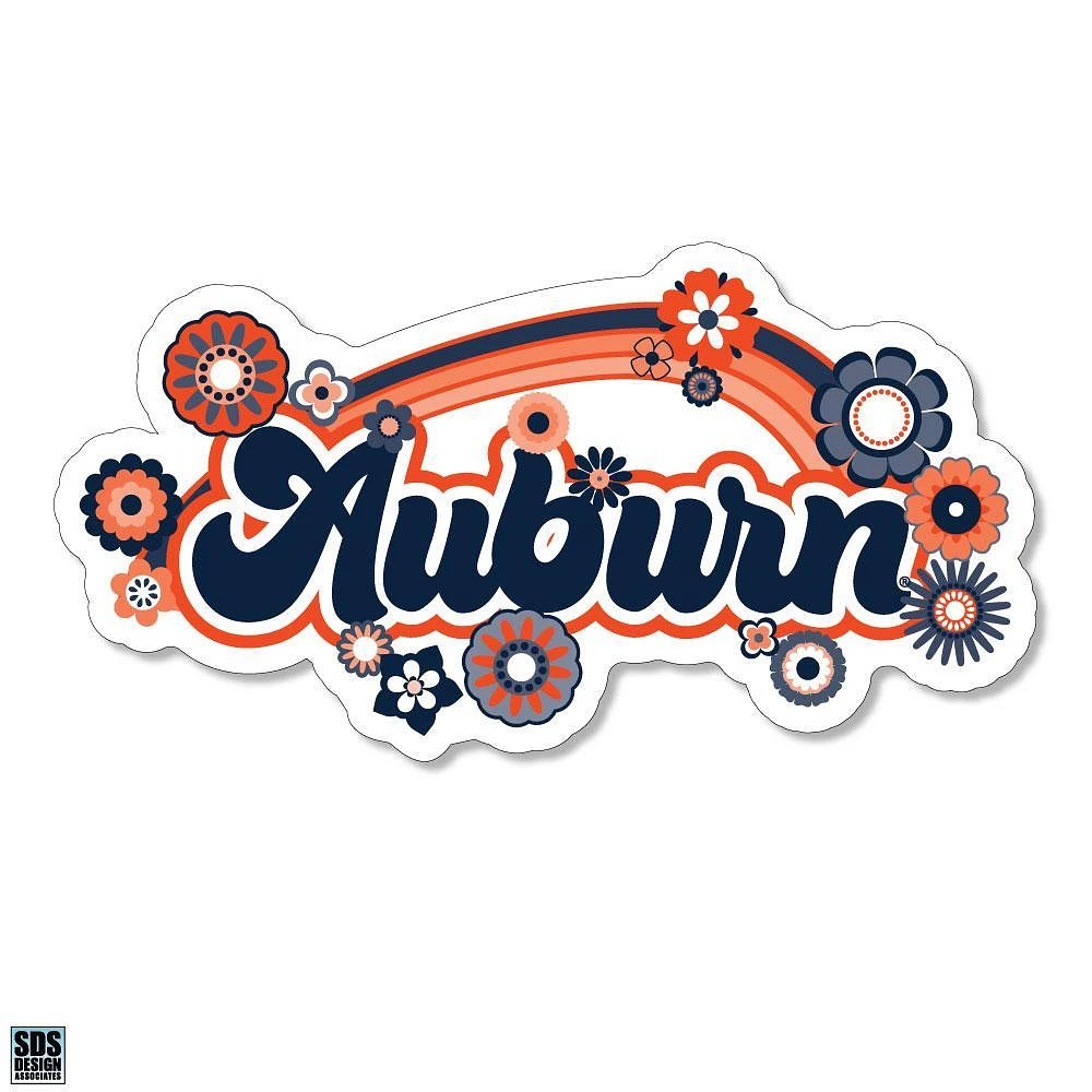 Auburn 3.25 Inch Rainbow Flowers Rugged Sticker Decal