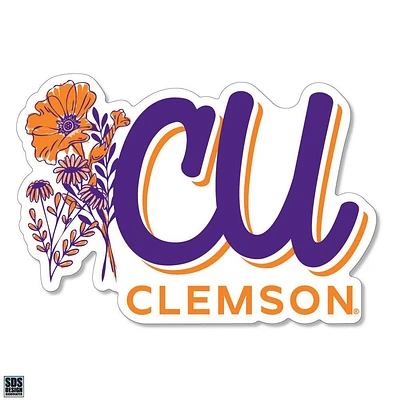 Clemson 3.25 Inch Flowers Script Rugged Sticker Decal