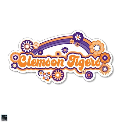 Clemson 3.25 Inch Rainbow Flowers Rugged Sticker Decal