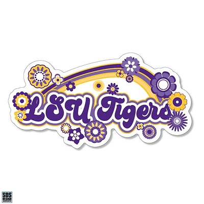 LSU 3.25 Inch Rainbow Flowers Rugged Sticker Decal