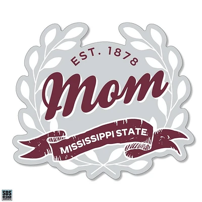 Mississippi State 3.25 Inch Mom Leaves Rugged Sticker Decal