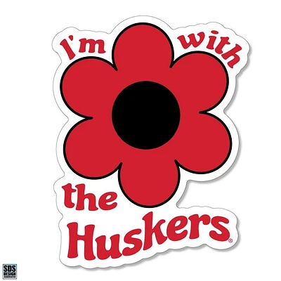 Nebraska 3.25 Inch I'm with Flower Rugged Sticker Decal