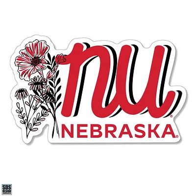 Nebraska 3.25 Inch Flowers Script Rugged Sticker Decal