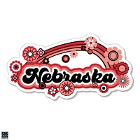 Nebraska 3.25 Inch Rainbow Flowers Rugged Sticker Decal