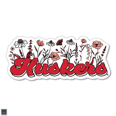 Nebraska 3.25 Inch Wildflowers Script Rugged Sticker Decal