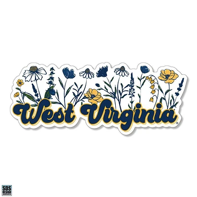 West Virginia 3.25 Inch Wildflowers Script Rugged Sticker Decal