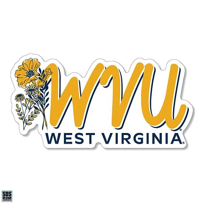 West Virginia 3.25 Inch Flowers Script Rugged Sticker Decal