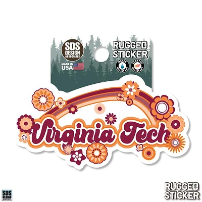 Virginia Tech 3.25 Inch Rainbow Flowers Rugged Sticker Decal