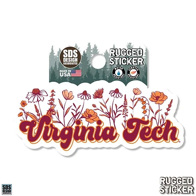 Virginia Tech 3.25 Inch Wildflowers Script Rugged Sticker Decal