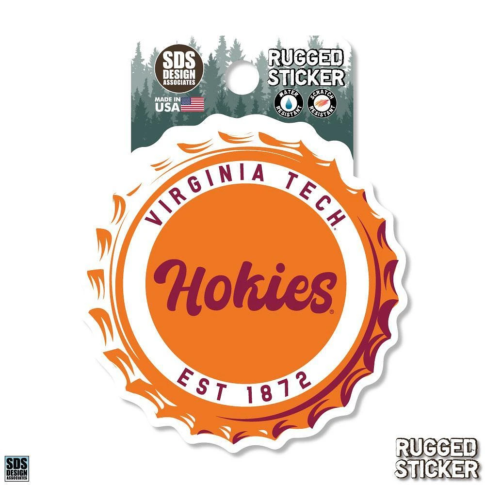 Virginia Tech 3.25 Inch Bottle Cap Rugged Sticker Decal