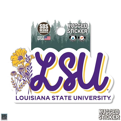 LSU 3.25 Inch Flowers Script Rugged Sticker Decal