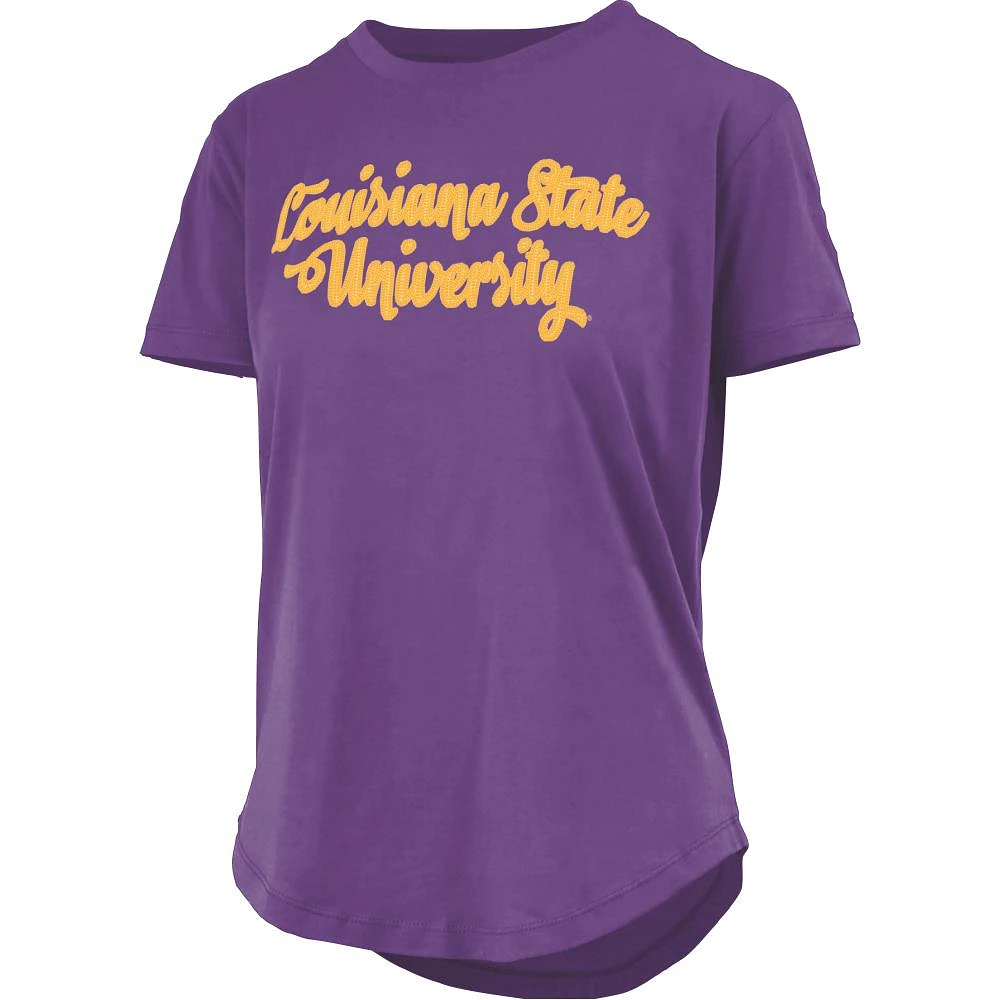 LSU Pressbox Script Sequins Round Bottom Tee