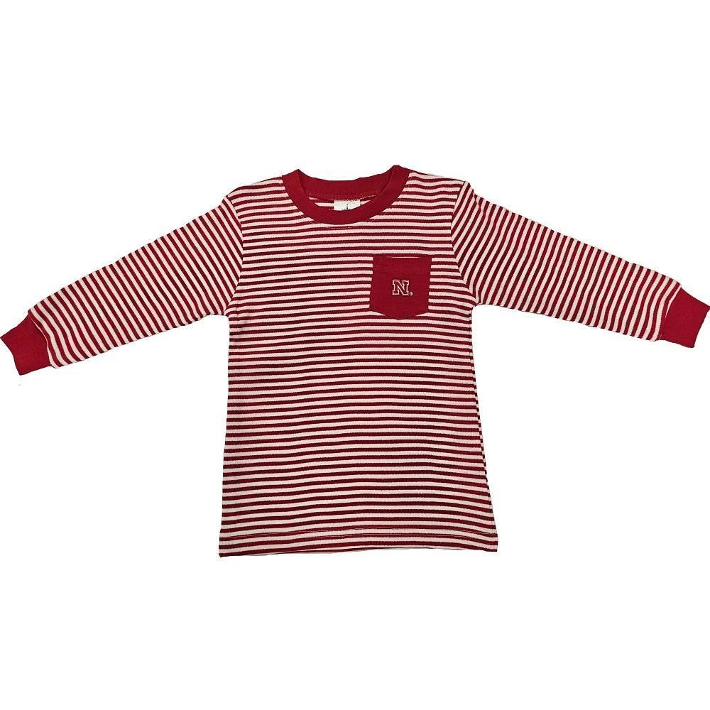 Nebraska Toddler Striped Long Sleeve Pocket Tee