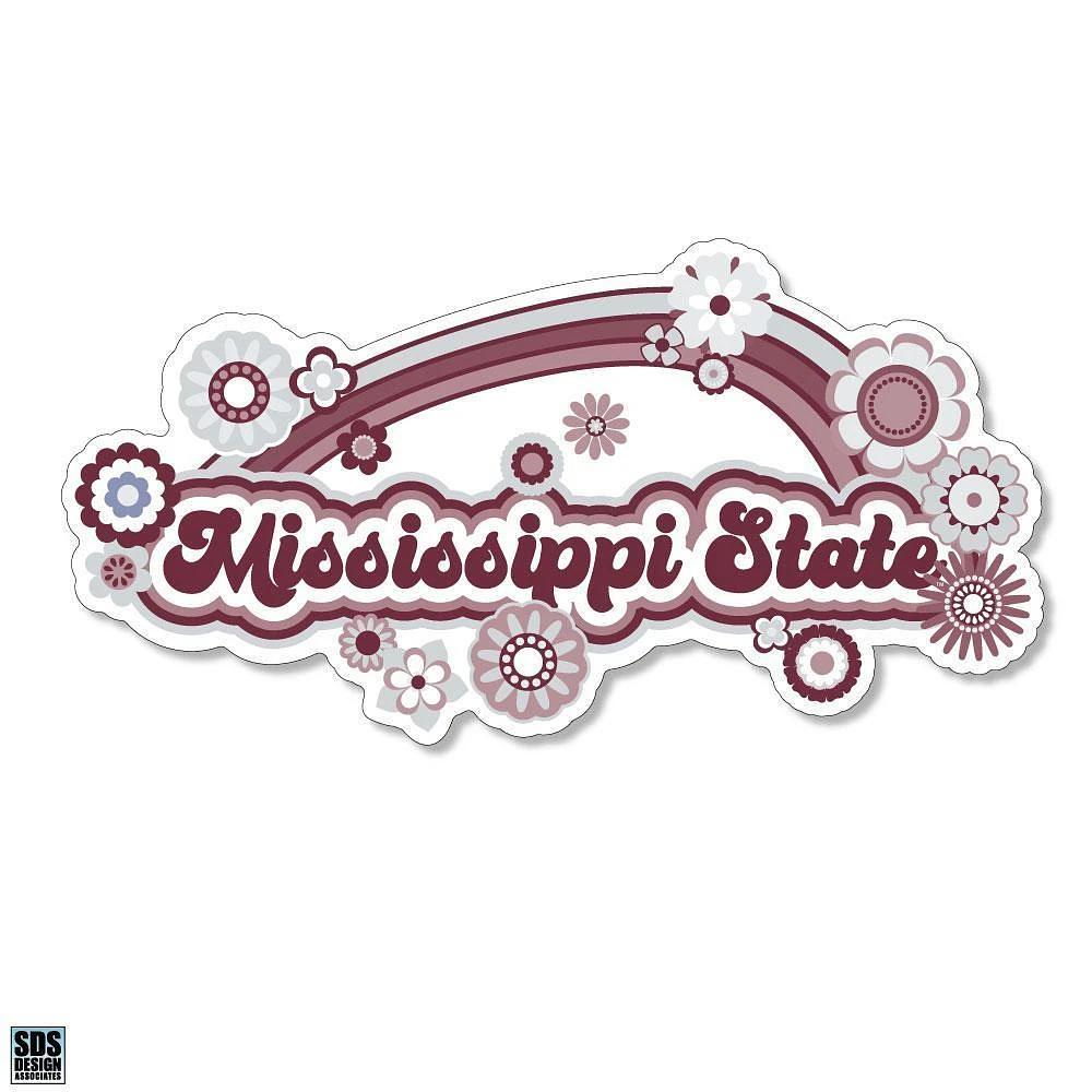 Mississippi State 3.25 Inch Rainbow Flowers Rugged Sticker Decal