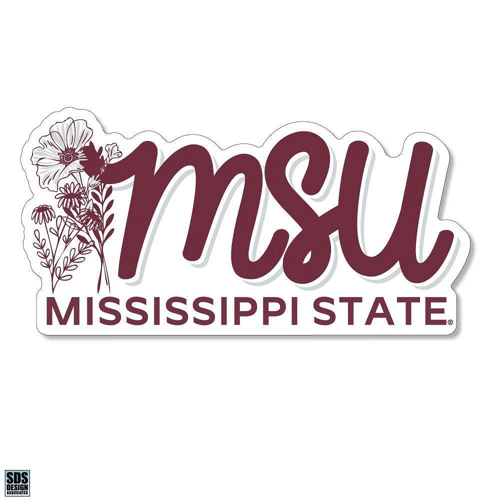 Mississippi State 3.25 Inch Flowers Script Rugged Sticker Decal