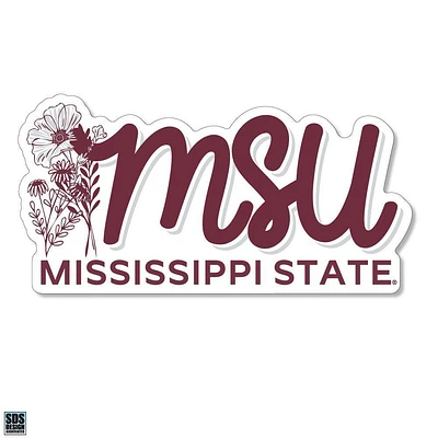 Mississippi State 3.25 Inch Flowers Script Rugged Sticker Decal