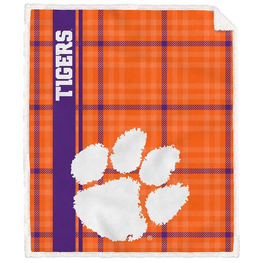 Clemson Pegasus Logo Stripe Flannel Fleece Blanket