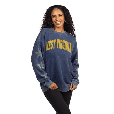 West Virginia Tall Arc Metallic Star Sleeve Campus Crew