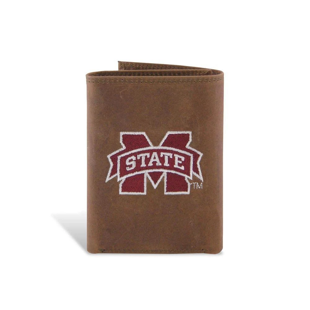 Mississippi State Zep-Pro Brown Leather Trifold Wallet