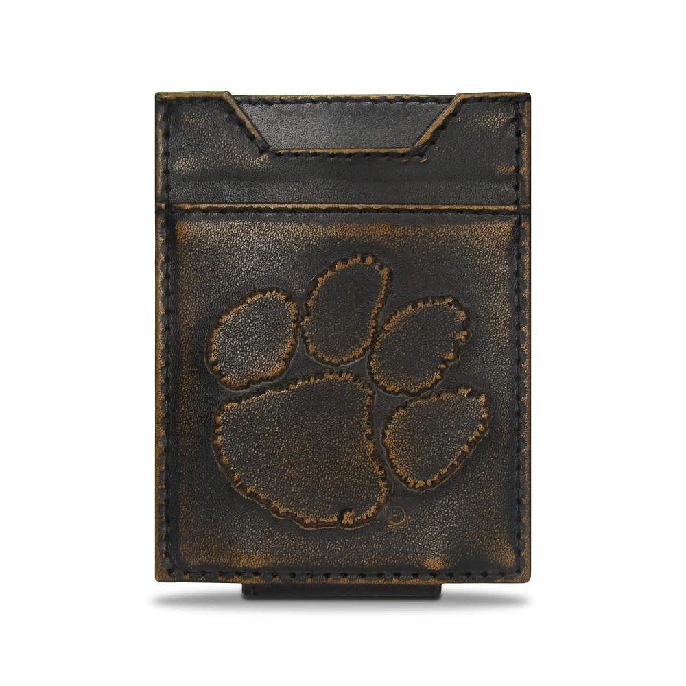 Clemson Zep-Pro Burnished Leather Money Clip Wallet