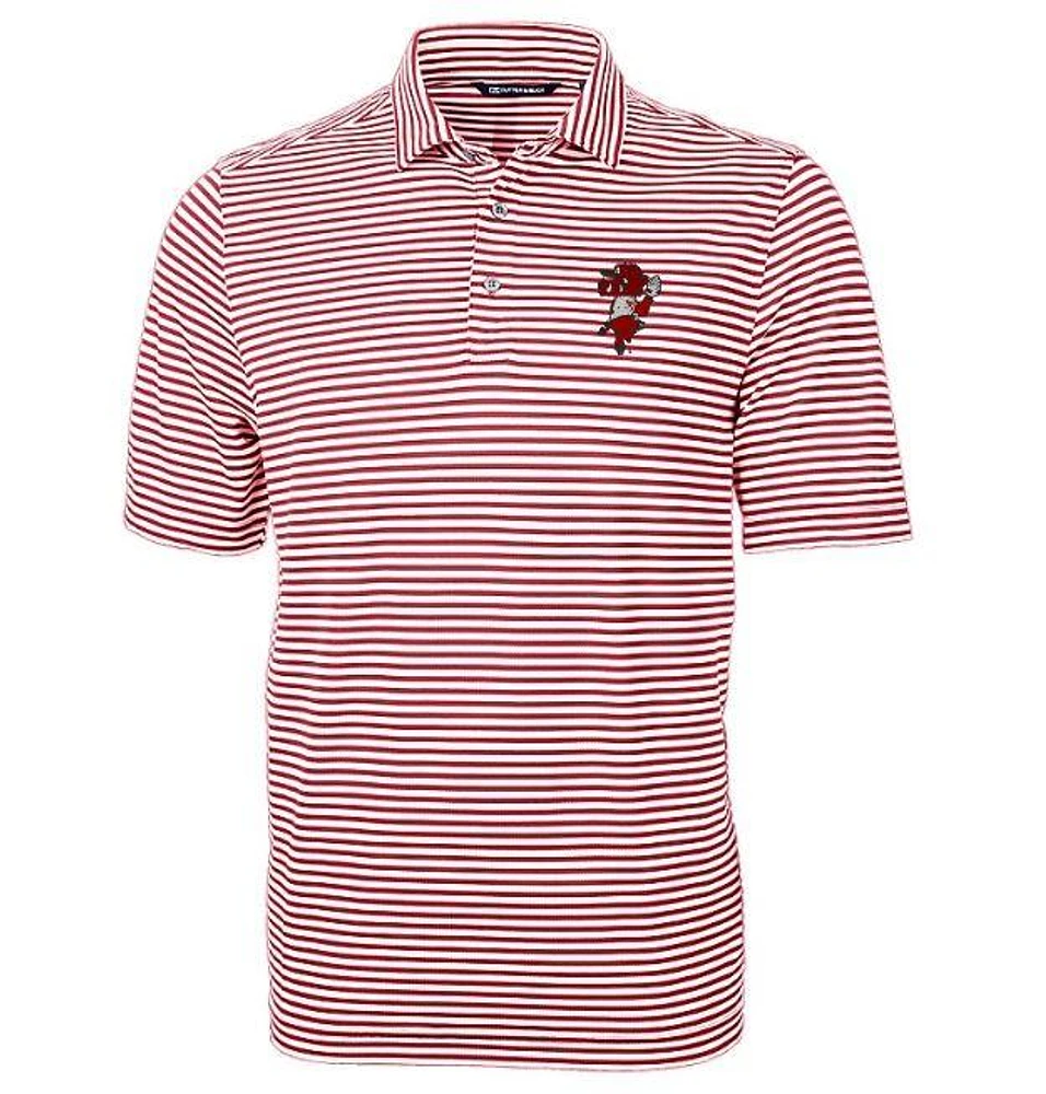 Arkansas Pitching Ribby Cutter & Buck Virtue Eco Pique Stripe Polo