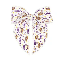 LSU Wee Ones Medium Signature Collegiate Logo Print Fabric Bowtie With Knot and Tails