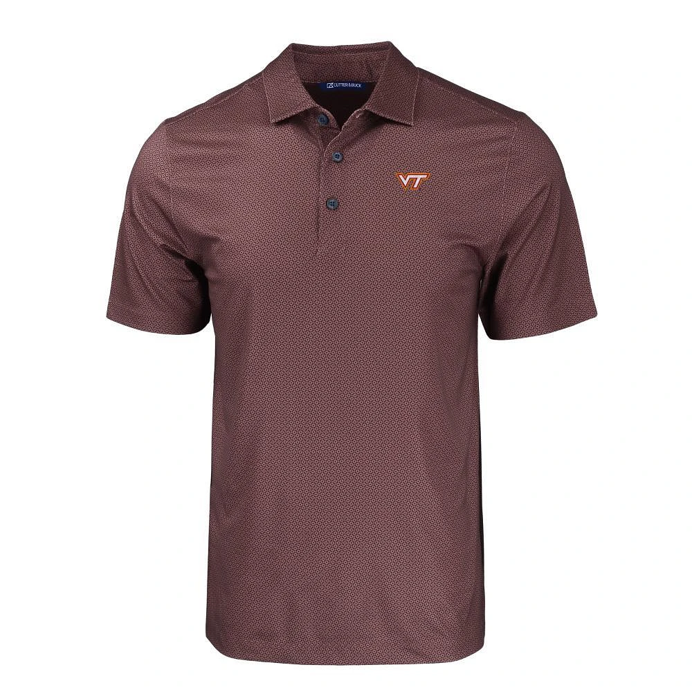 Virginia Tech Cutter & Buck Pike Eco Tonal Geo Print Stretch Recycled Polo