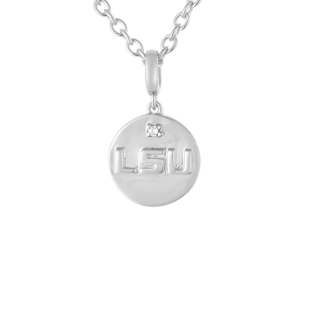 LSU Silver Diamond Accent Pendant with Chain