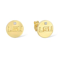 LSU Silver 14 Karat Gold Plating Diamond Accent Ear Rings