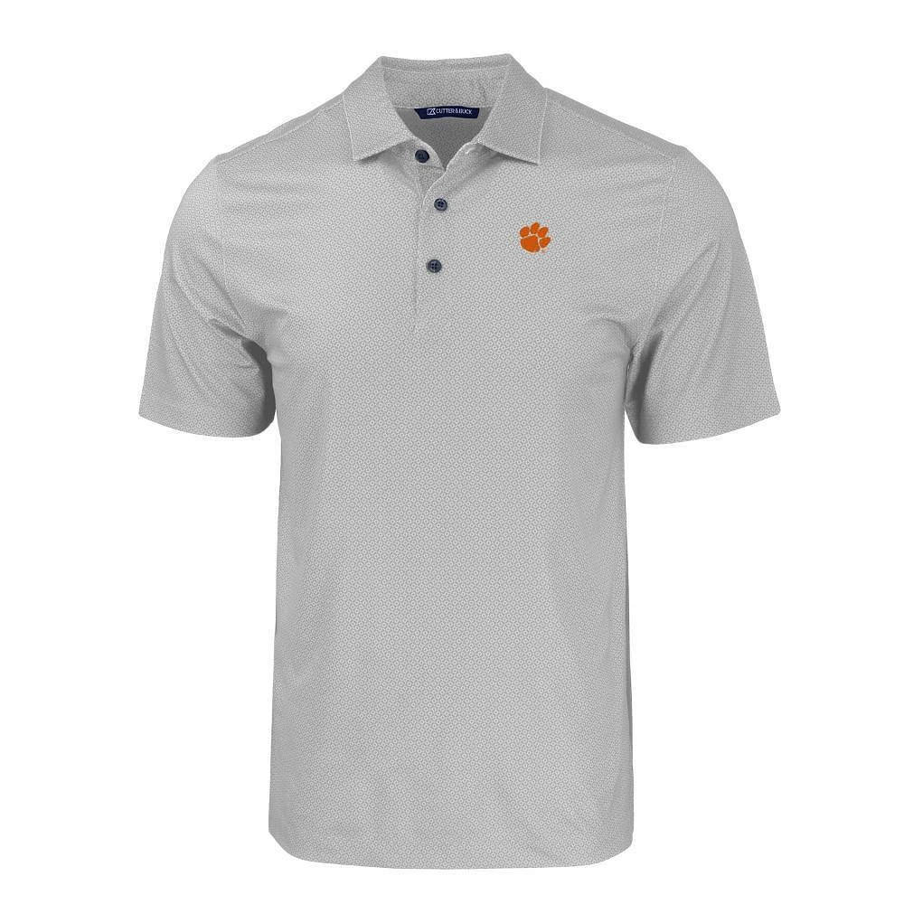 Clemson Cutter & Buck Pike Eco Tonal Geo Print Stretch Recycled Polo