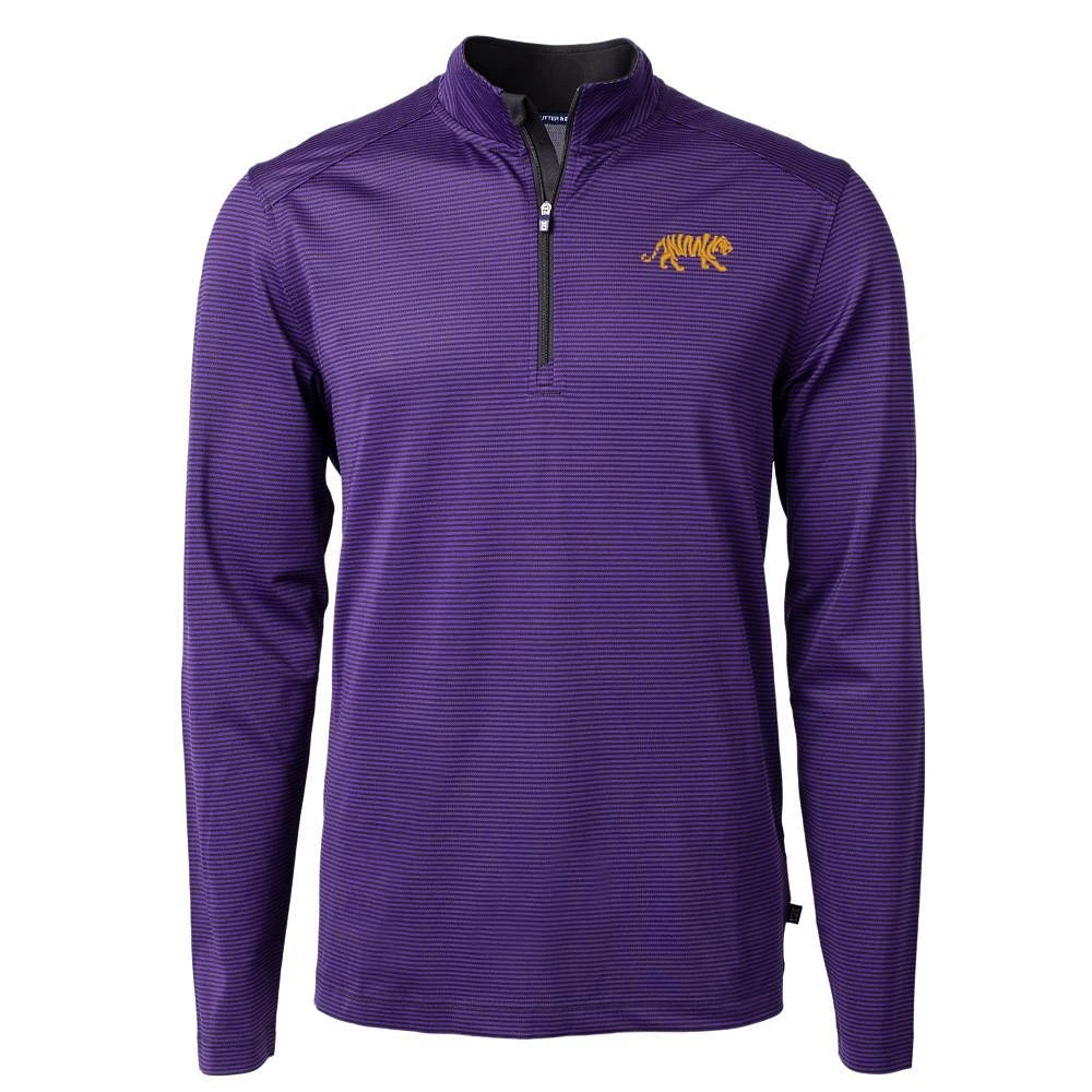 LSU Cutter & Buck Virtue Eco Pique Micro Stripe Recycled 1/4 Zip