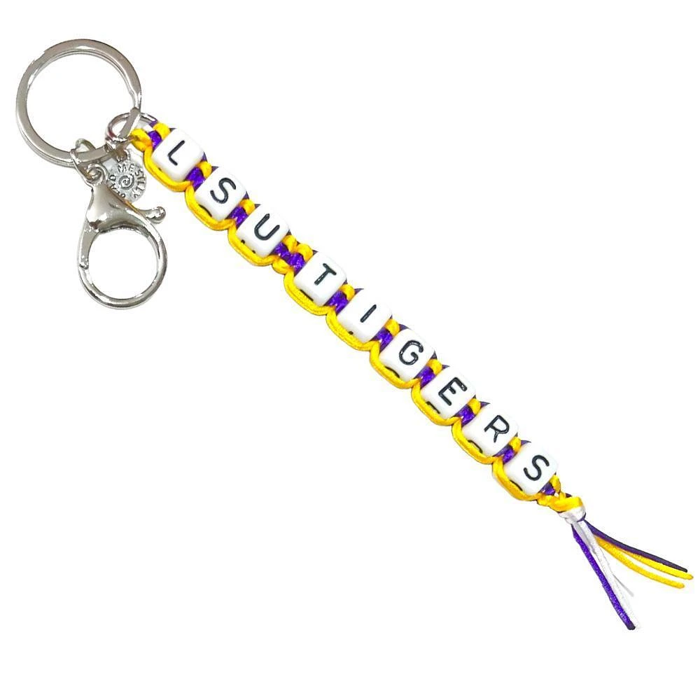 LSU Box Braid Bead Keychain