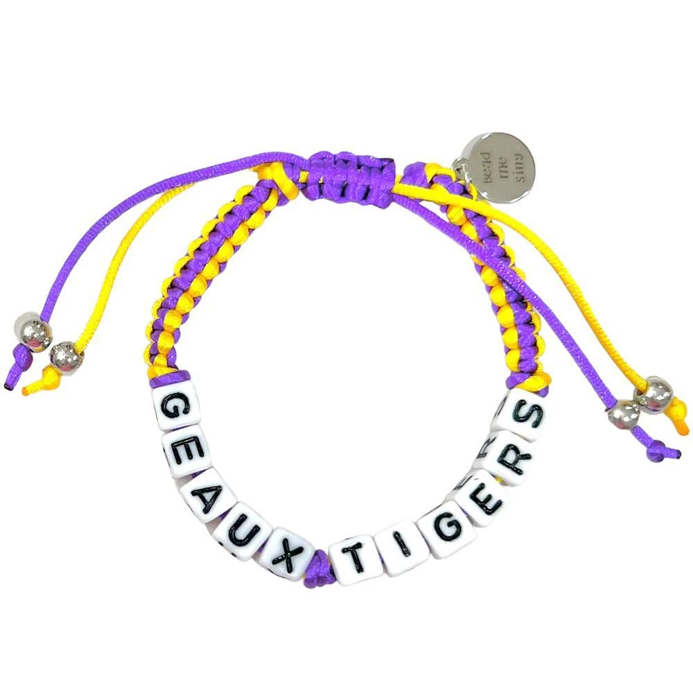 LSU Box Braid Bead Adjustable Bracelet