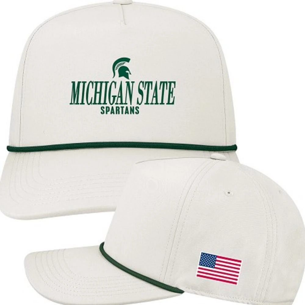 Michigan State Legacy American Flag Caddy Rope Script Snapback Cap