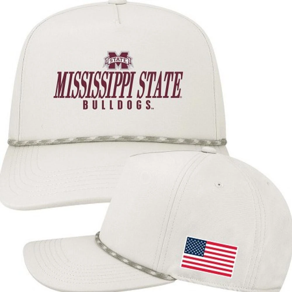 Mississippi State Legacy American Flag Caddy Rope Script Snapback Cap