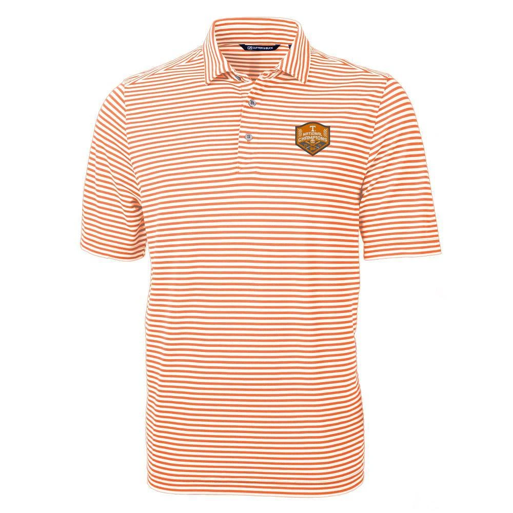 Tennessee Cutter & Buck 2024 NCAA College World Series Nat Champs Men's Ecopique Stripe Polo