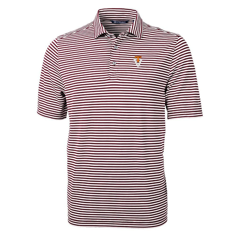 Virginia Tech Vault Cutter & Buck Striped Virtue Eco Pique Polo